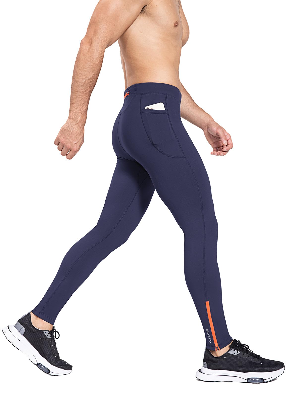 BALEAF Pantalones largos de compresión para hombre, impermeables, térmicos, para correr, con bolsillo con cremallera