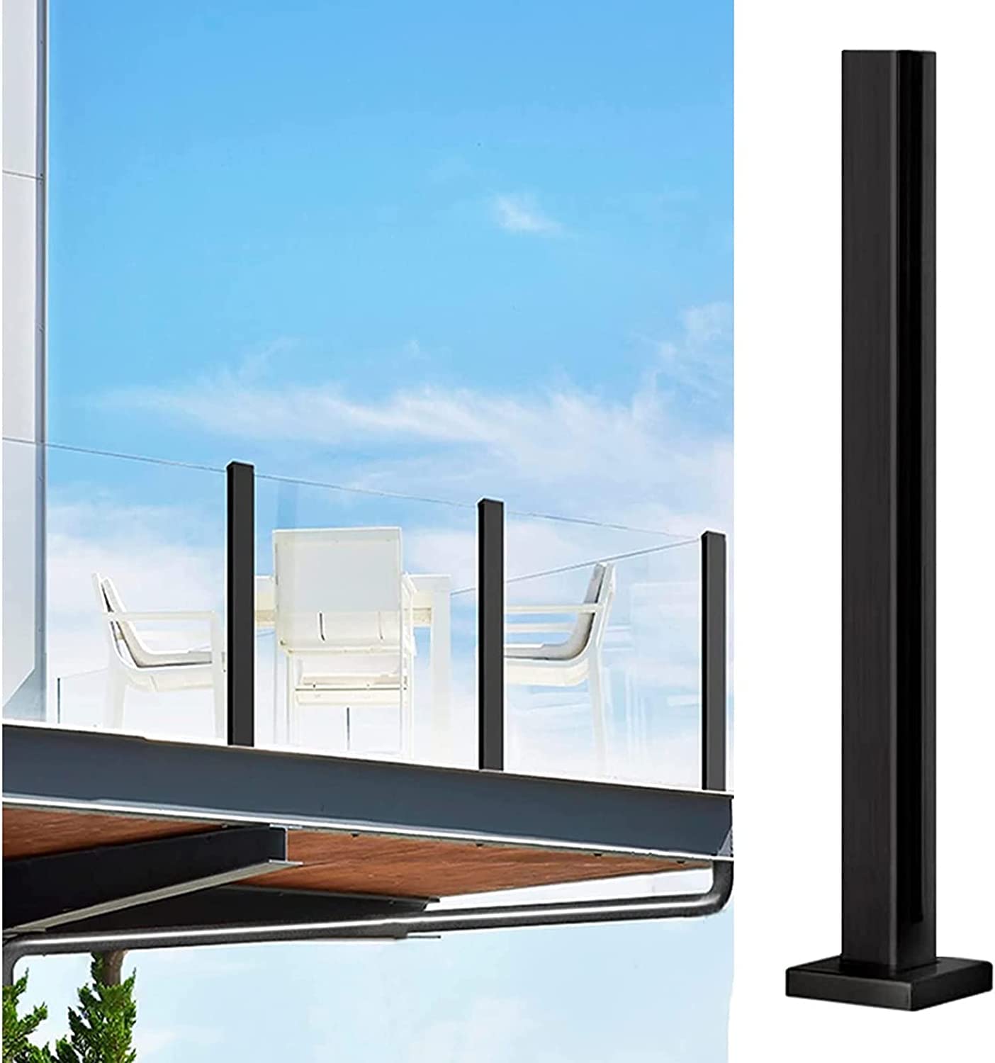 Poteau de garde-corps en verre acier inoxydable noir pour balustrade 12mm