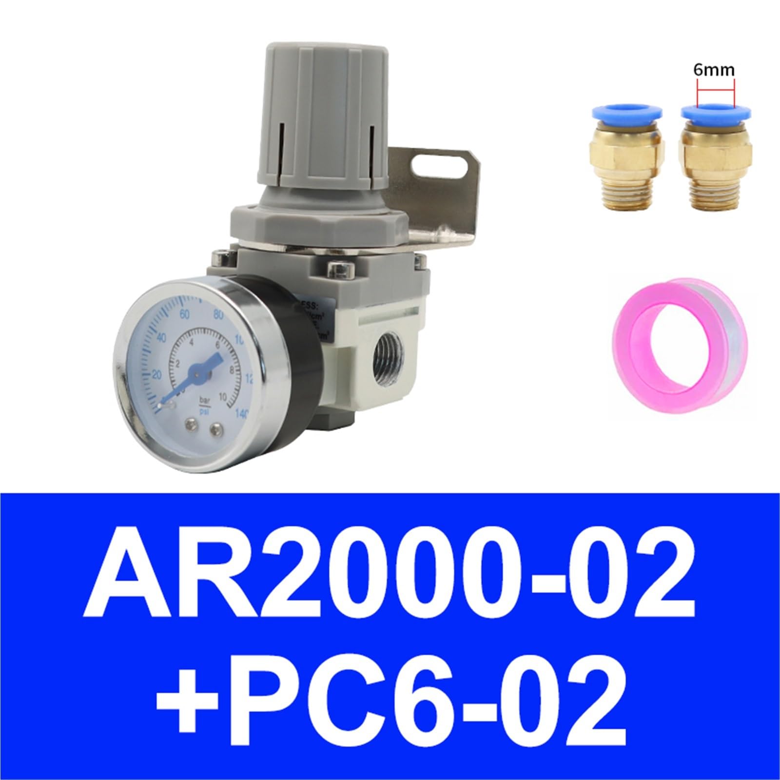 AR2000-02 AR3000-03 AR4000-04 válvula de alivio regulador de presión de compresor de aire comprimido neumático 1/4 pulgadas 3/8 pulgadas 1/2 pulgadas 1 Uds(AR2000-02 PC6-02)