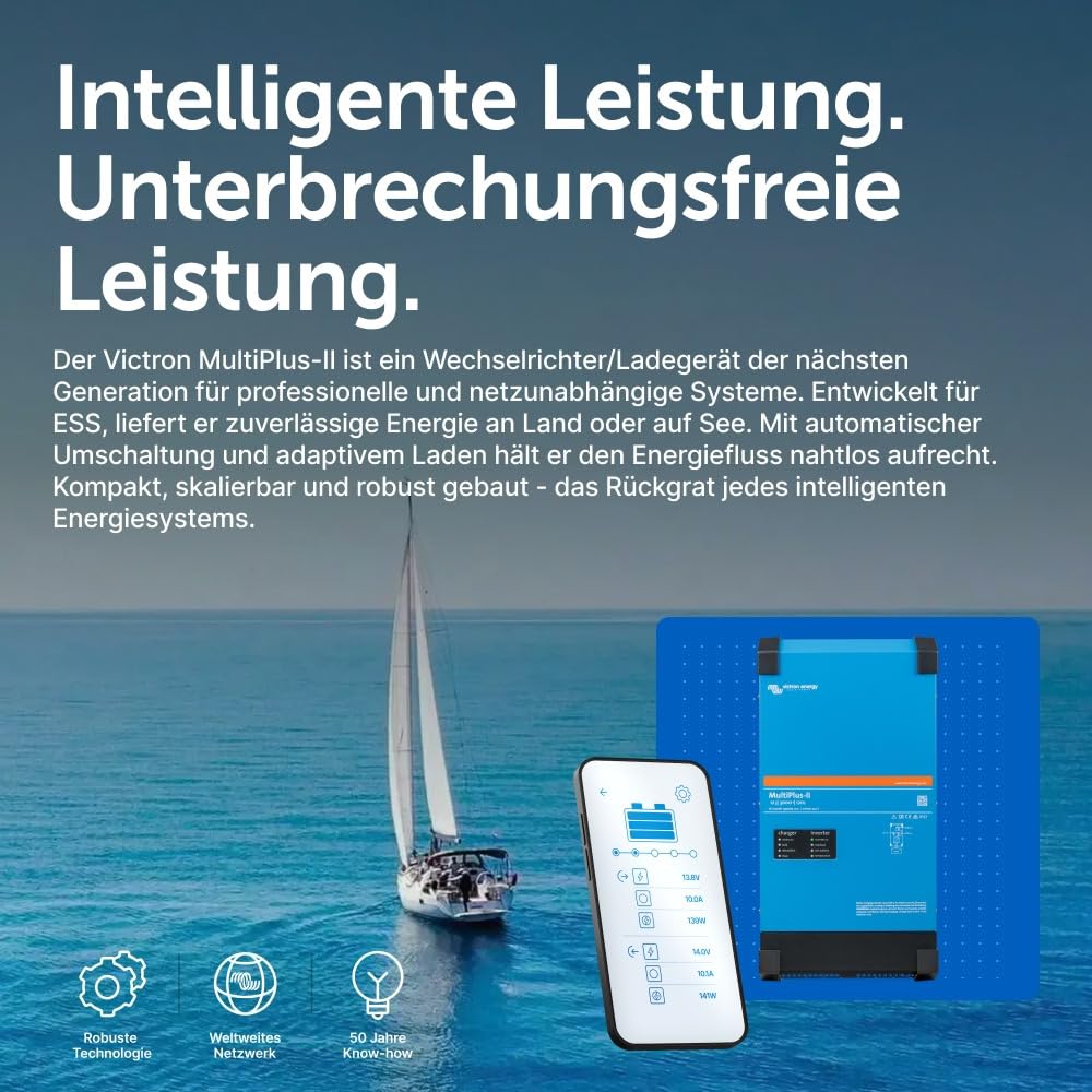 Victron Energy MultiPlus-II Reiner Sinus Wechselrichter 120 Amp Batterie Ladegerät, Spannungswandler, Transferschalter Inverter Charger, 3000VA 12-Volt 230V