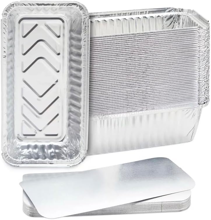 SHOPNPACKS Pack of 100 Premium Aluminum Foil Containers with Lids – Durable, Leak-Proof, and Oven Safe | Perfect for Takeout, Meal Prep, Catering, and Storage, No6a -(197 x 105 x 50mm)