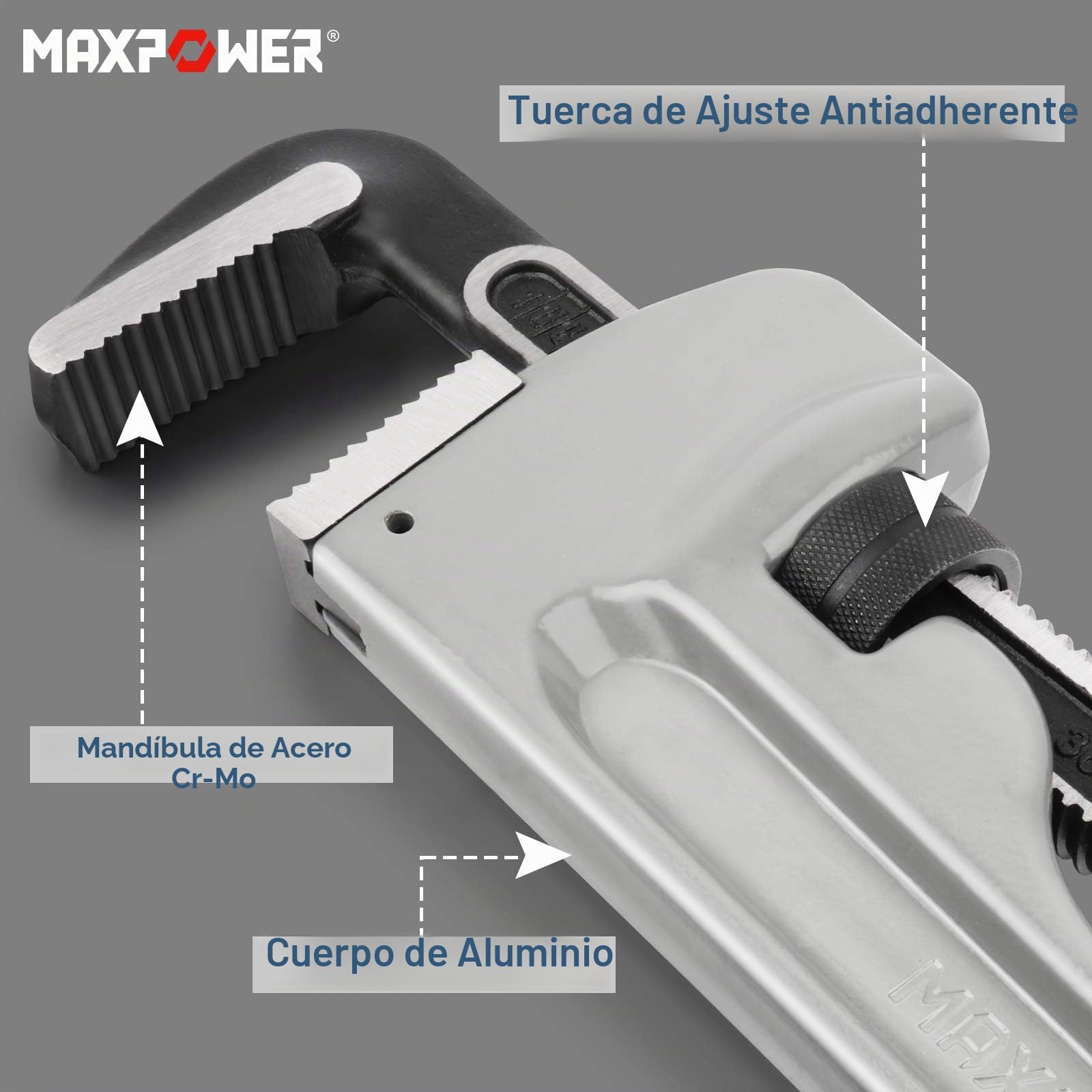 MaxPower Llave Grifa, Llave Stillson 900mm Llave para Tubo Stillson Heavy Duty Aluminio Llaves de Plomería | Llave de tubo recta resistente