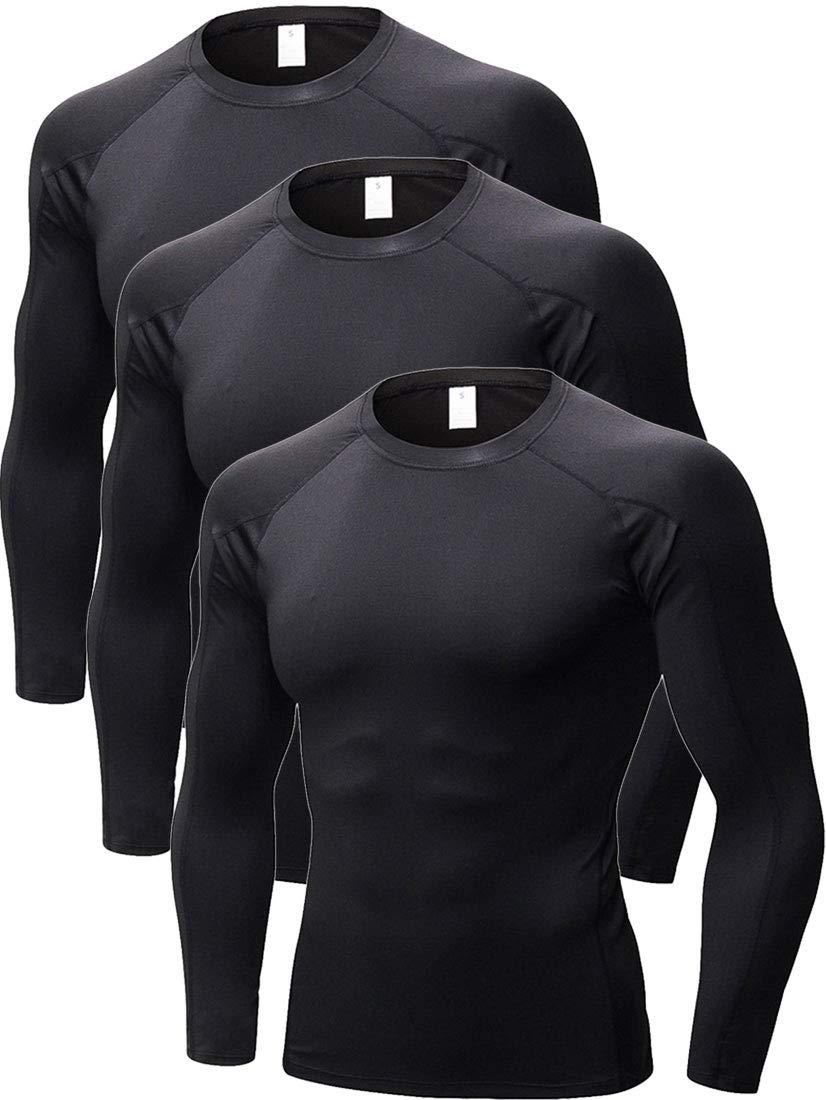 Sanke 5 or 3 Pack Compression Shirts for Men Long Sleeve Athletic Workout Baseball Undershirt Football Base Layer