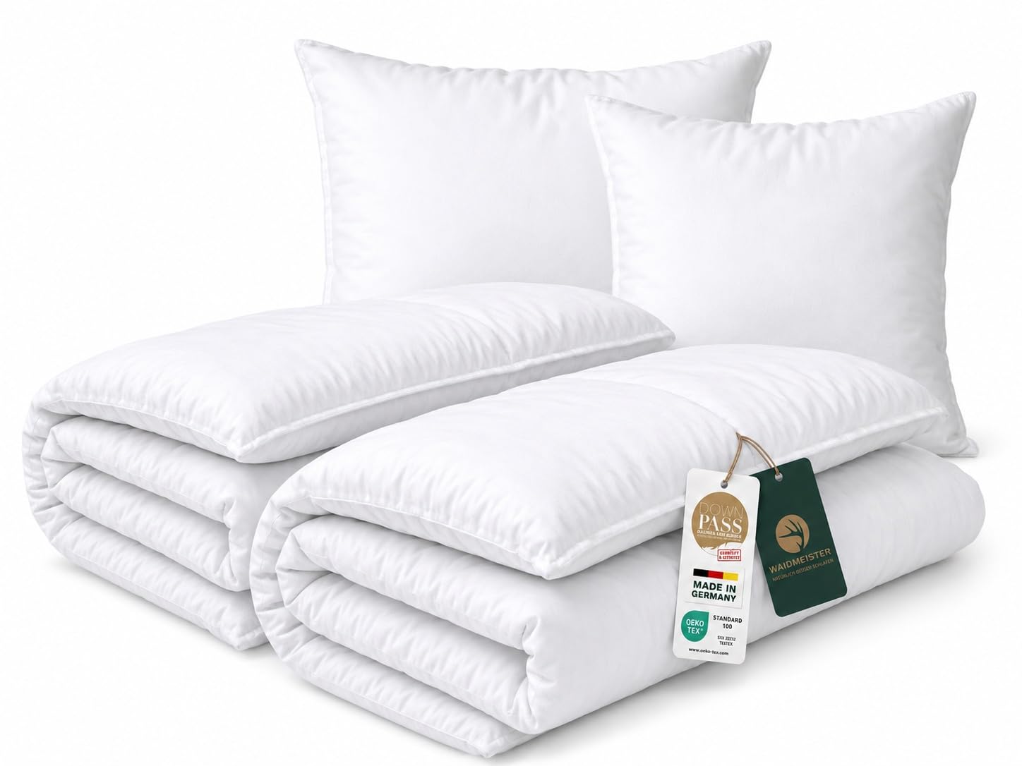 DILUMA Bettenset 4-teilig Comfort - 2X Bettdecke 135x200 cm 1000g Füllung 90% Federn 10% Daunen - 2X Kopfkissen 80x80 cm 100% Federn - Bettdeckenset mit ÖkoTex 100