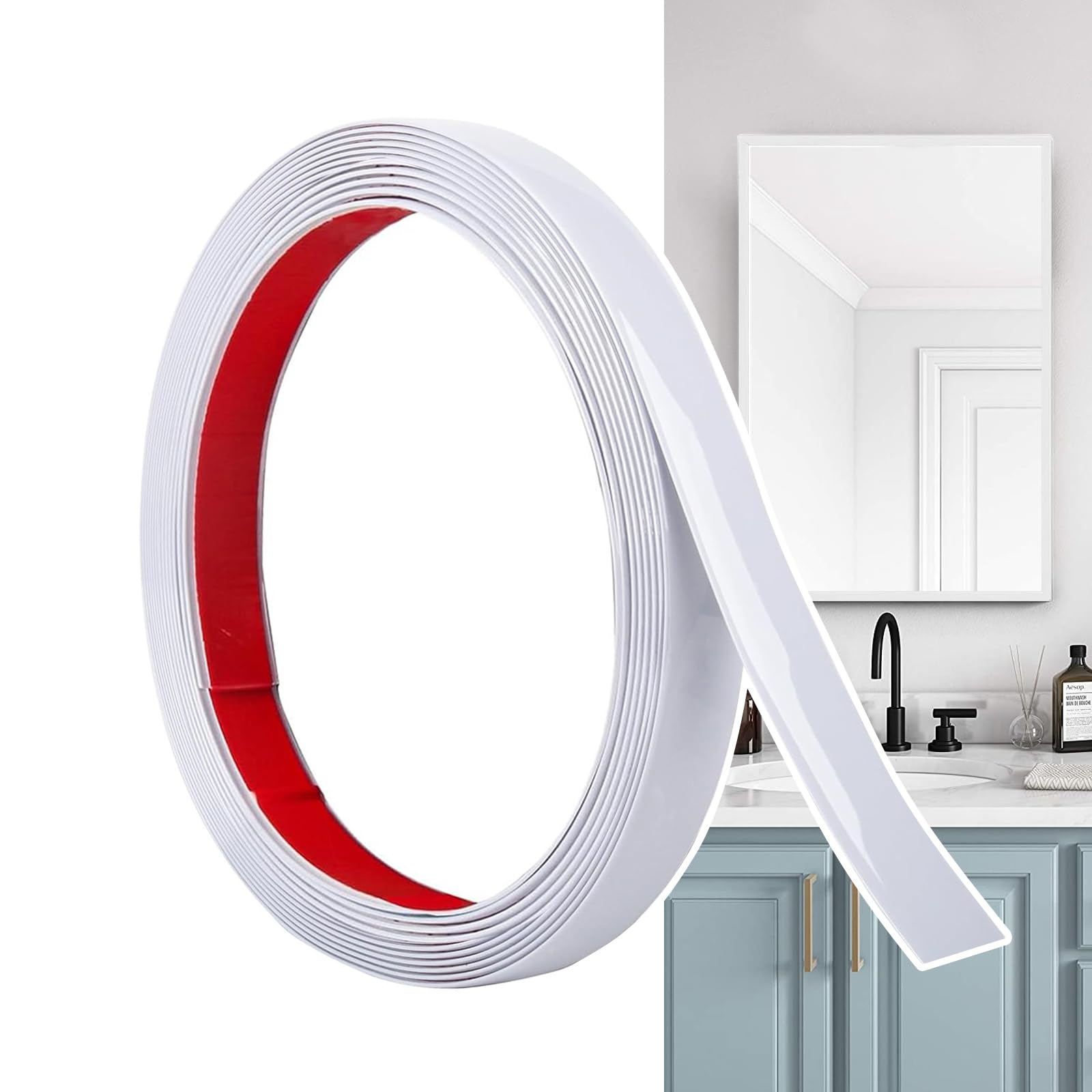 Hengrongshen Self Adhesive Moulding Trim Matte White (6M x 2cm) Flexible PVC Peel and Stick Wall Trim Decorative Edge Strip for Wall, Tile, Mirror, Window, Cabinet, Bathroom, DIY Trim — image 1