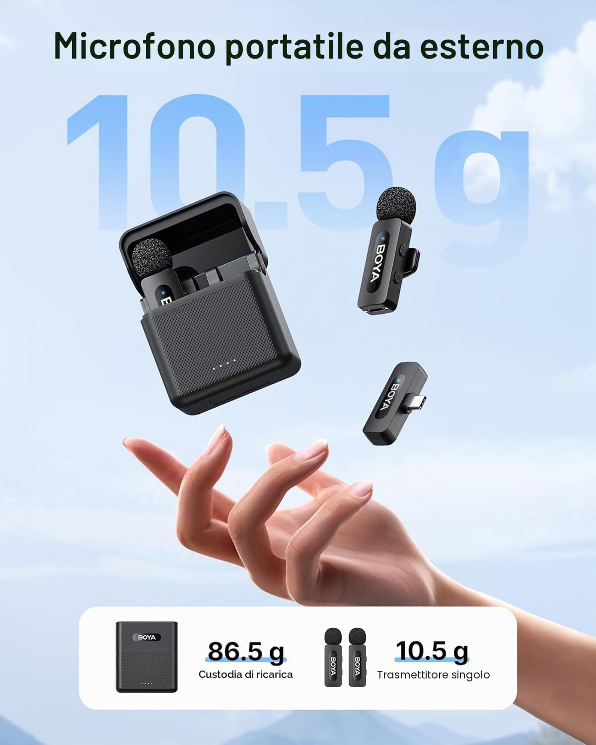 BOYA BY-V30 Microfono Wireless per iPhone 15/16/17, Android, Mini Microfono Lavalier USB-C, 36h, 9h per ogni TX, Cancellazione del rumore, Modalità Muto, Clip 360° Wireless per registrazioni video