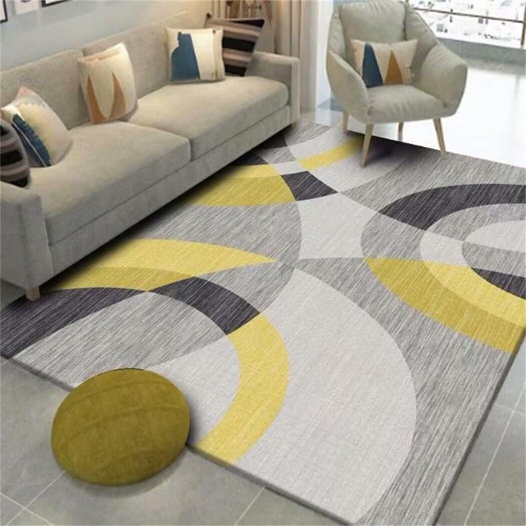 Tapis de course de couloir design géométrique gris et jaune pour sublimer votre entrée 80x120cm