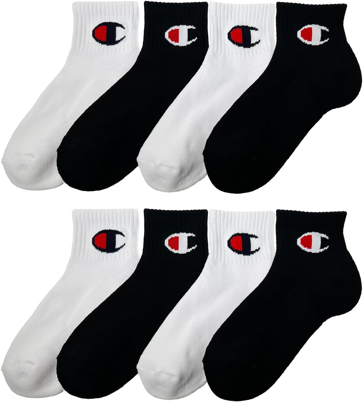 Champion Unisex Kids Amazon Exclusive 8-pack Quarter and Crew Socks in Multiple Patterns and Sizes