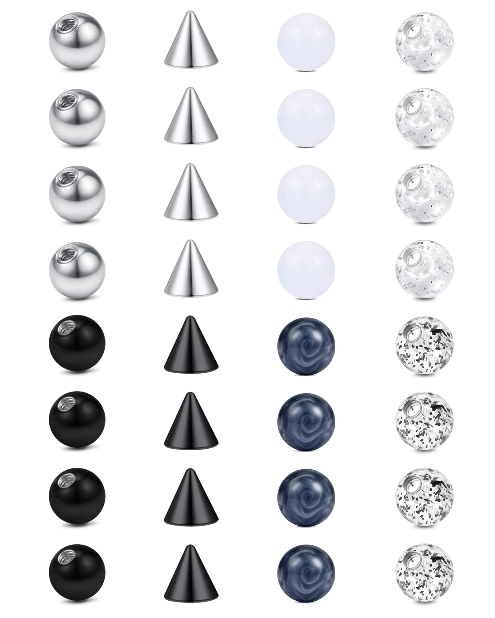 Rajnard Piercing Balls Piercing Bolas de Repuesto de 316L Acero quirúrgico para Piercing en el Ombligo Arco de la Lengua Oreja Labio Nariz Septum 14G 16G 3mm 5mm 6mm 8mm Mujeres Hombres