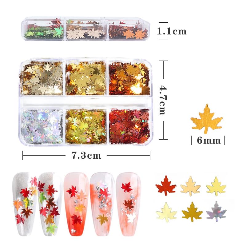 Miniatura 3 de Arte de uñas de hoja de arce, brillantina, arte de uñas de otoño, holográfico 3D, 6 colores, láser de hojas de otoño, calcomanías de lentejuelas de