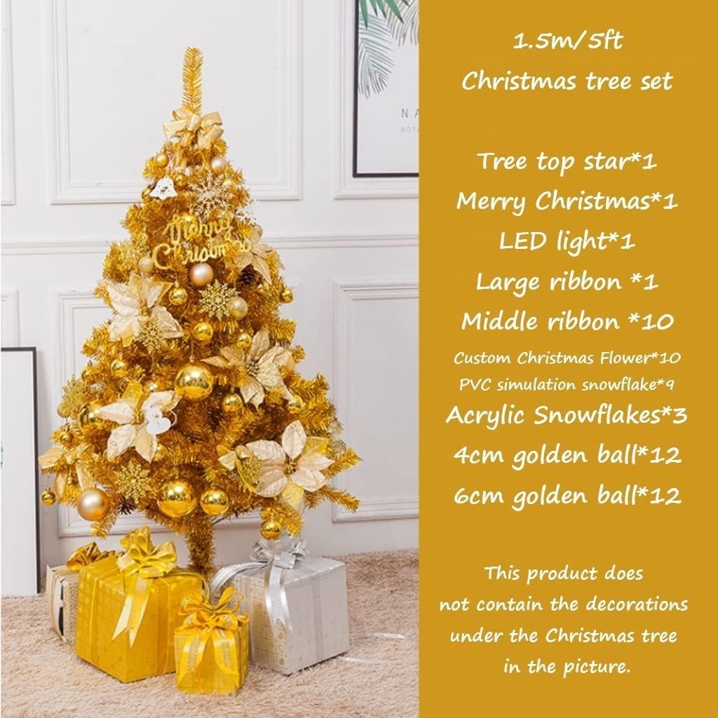 ZUMAHA Árbol de Navidad Dorado, árbol Artificial con Soporte de Metal y pequeñas Luces LED, árbol de Navidad para decoración de Puerta Principal de Entrada
