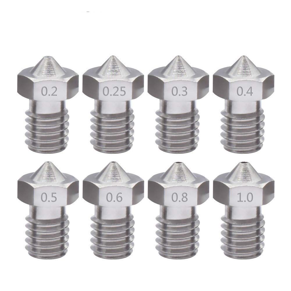 Druckerteile 50 Teile/los 3D-Drucker V5/ V6 Edelstahldüse Gemischte Größen 02-10 mm M6 Schraubgewinde für 1,75 MM Filament Ersatzteile (Größe: 0,2 mm) (Size : 0.8mm)