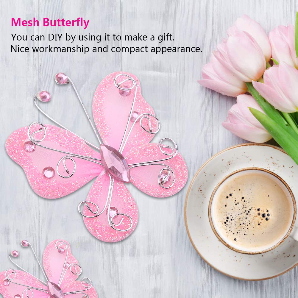 Kisangel Lot De 50 Faux Papillons à Paillettes En Maille Transparente Pour Décoration De Mariage (rose