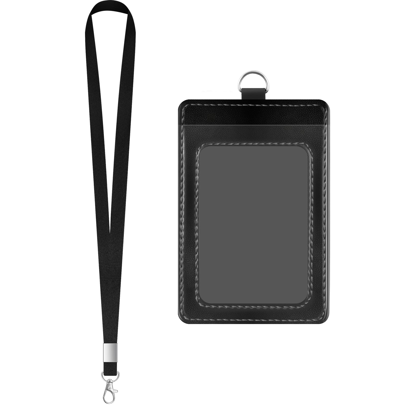 PU Leather ID Badge Holder Extra Thick ID Card Name Badge Holder with 1 Clear ID Window 1 Credit Card Slot for Office Staffs, Teachers/Students,