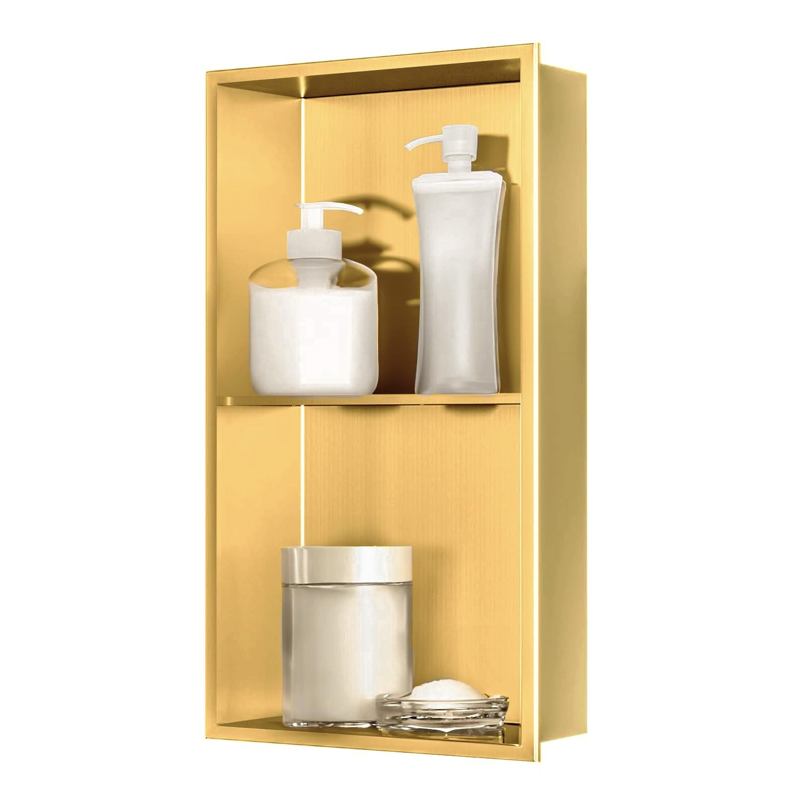 Sunrik Gold Shower Niche, Embedded Shower Niche Stainless Steel, Shower Niche With Shelf 30×60×10Cm,