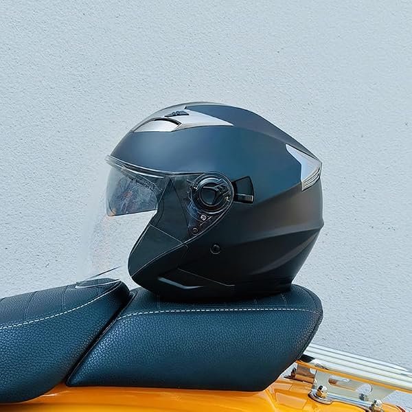 Motorcycle Helmet,Open-face Motorbike Racing Jet Helmet Adult Offroad Motocross Helmet Double Visor Fashion Personality for Men Women (Matte Black, X-Large) by SanQing - Image 3