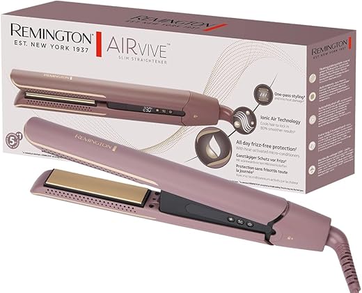 Remington – Plancha de pelo Airvive de Remington con salida de aire ionico que combate el encrespameinto.