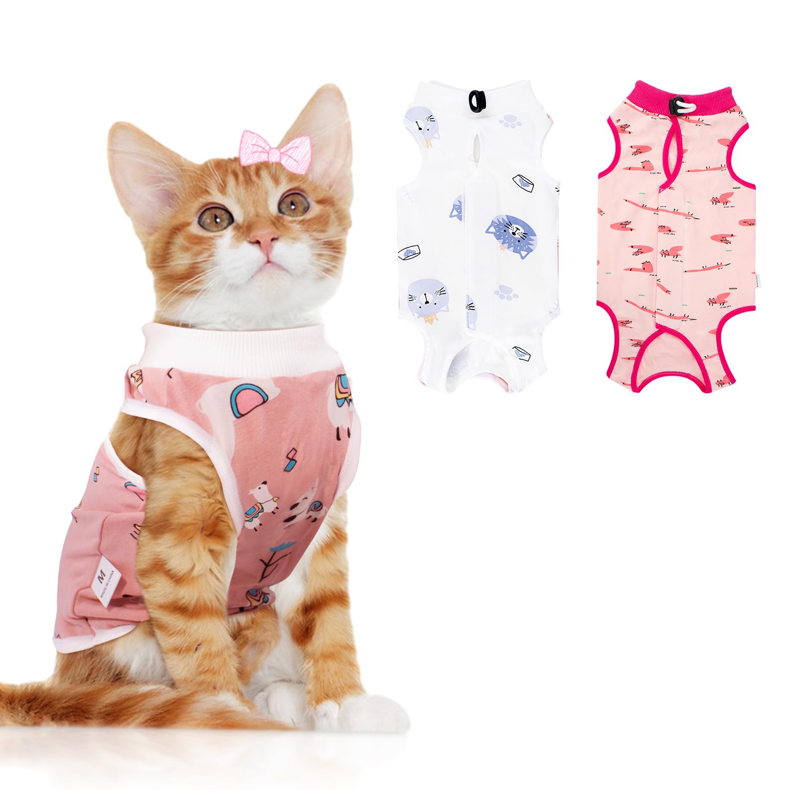 2 PCS Cat Recovery Suit Female Cat Onesie for Cats After Surgery Spay Abdominal Wounds, Kitten Surgery Recovery Suit Female Breathable E-Collar