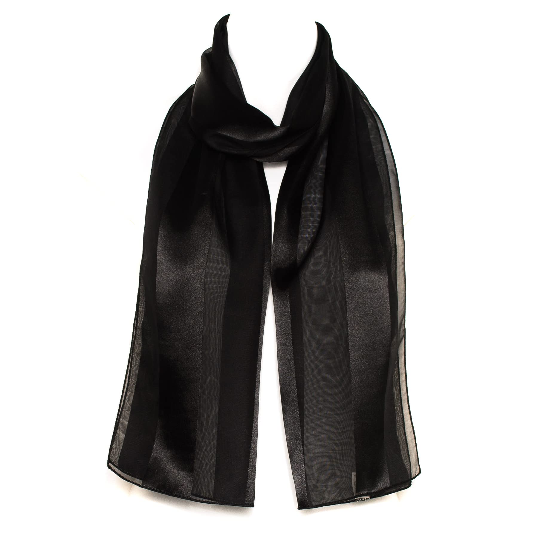 Hat To Socks Premium Chiffon Satin Scarf for Women - Korean Made Lightweight Sheer Fashion Wrap, Soft Elegant Shawl (Black)