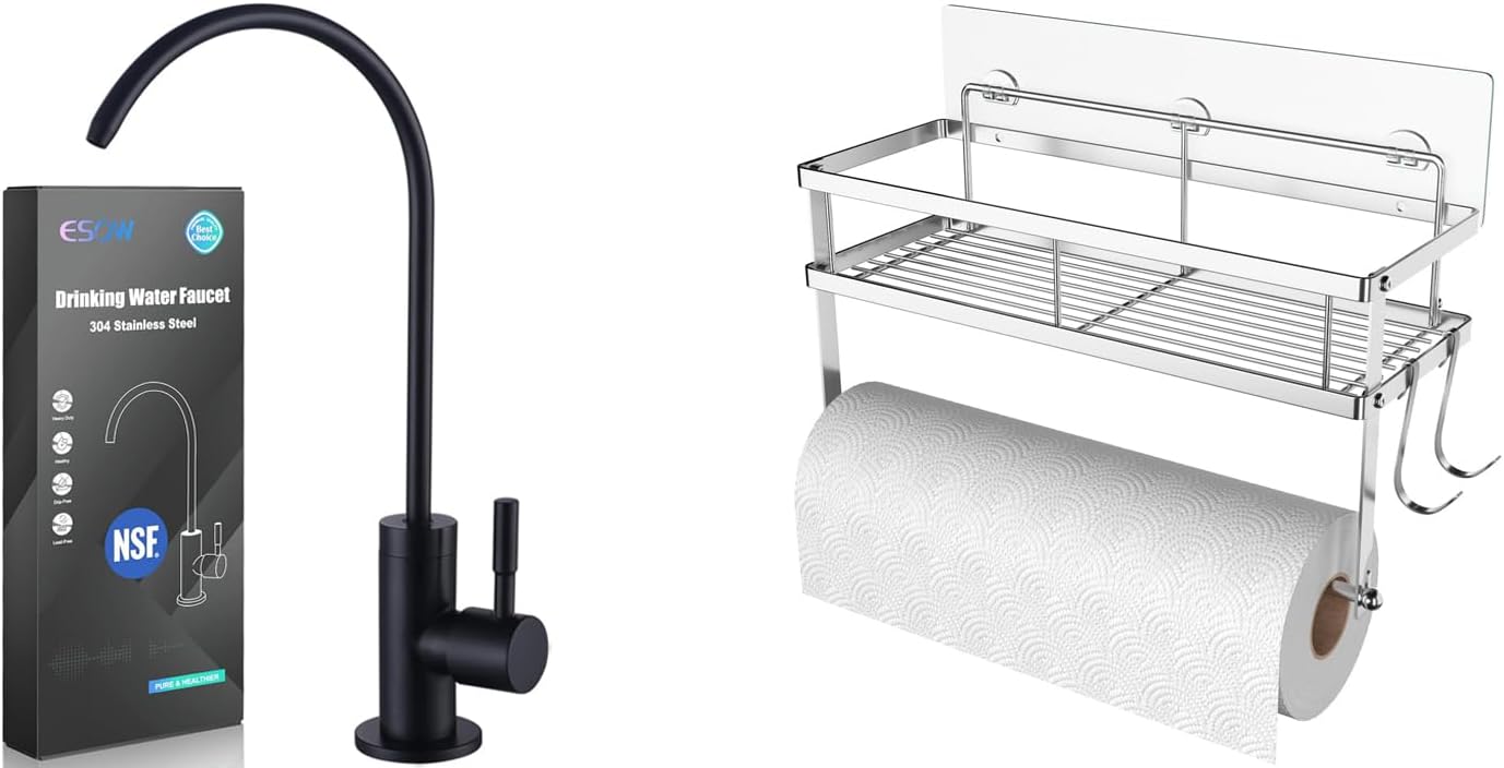 ESOW Water Filter Faucet + Paper Towel Holder for Kitchen (2 Items)
