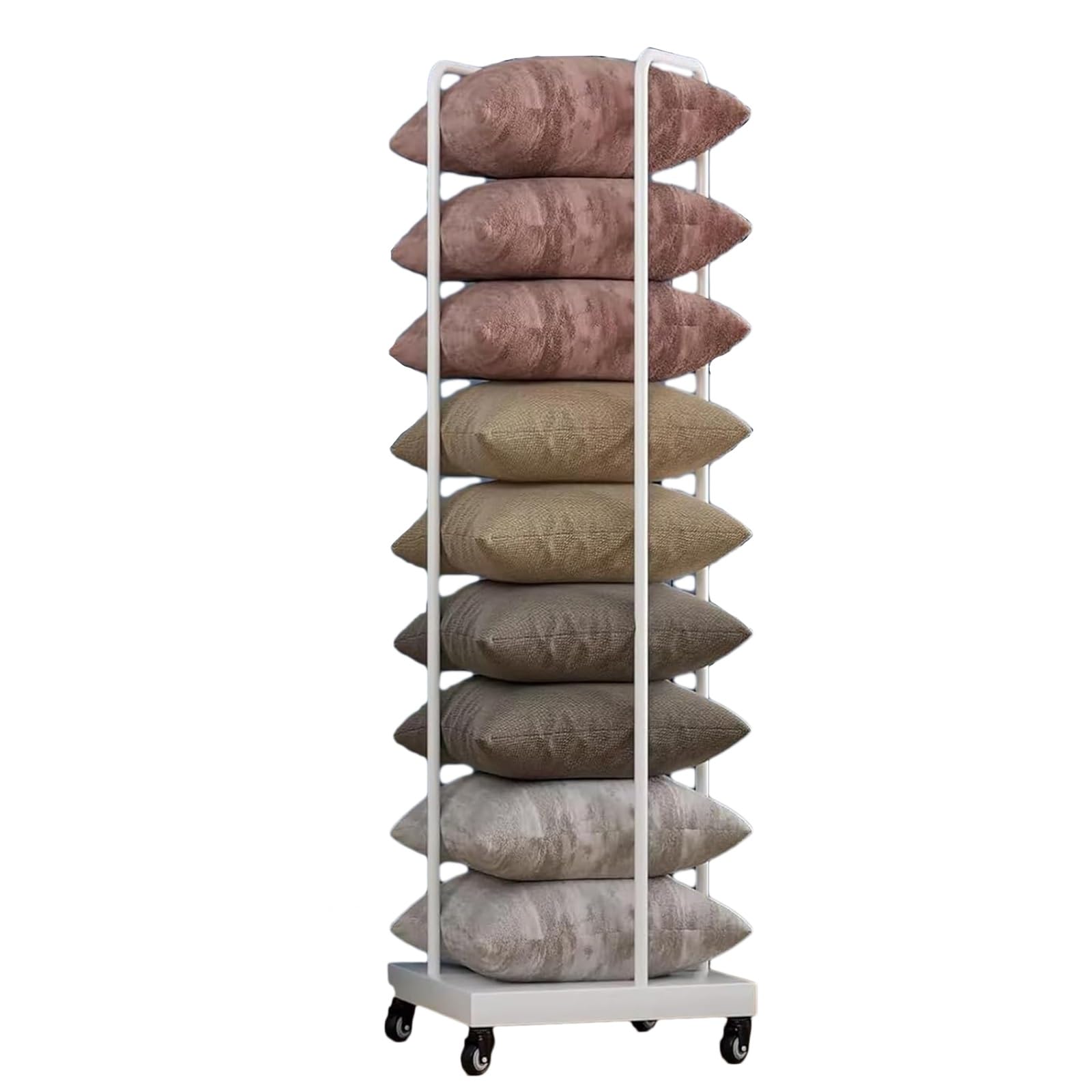 WDJBPSH Floor Pillow Holders for Storage, Heavy Duty Decorative Pillow Holder Rack for Retail Store/Bedroom/Living Room, Commercial Throw Pillow Ladder Shelf with Wheels