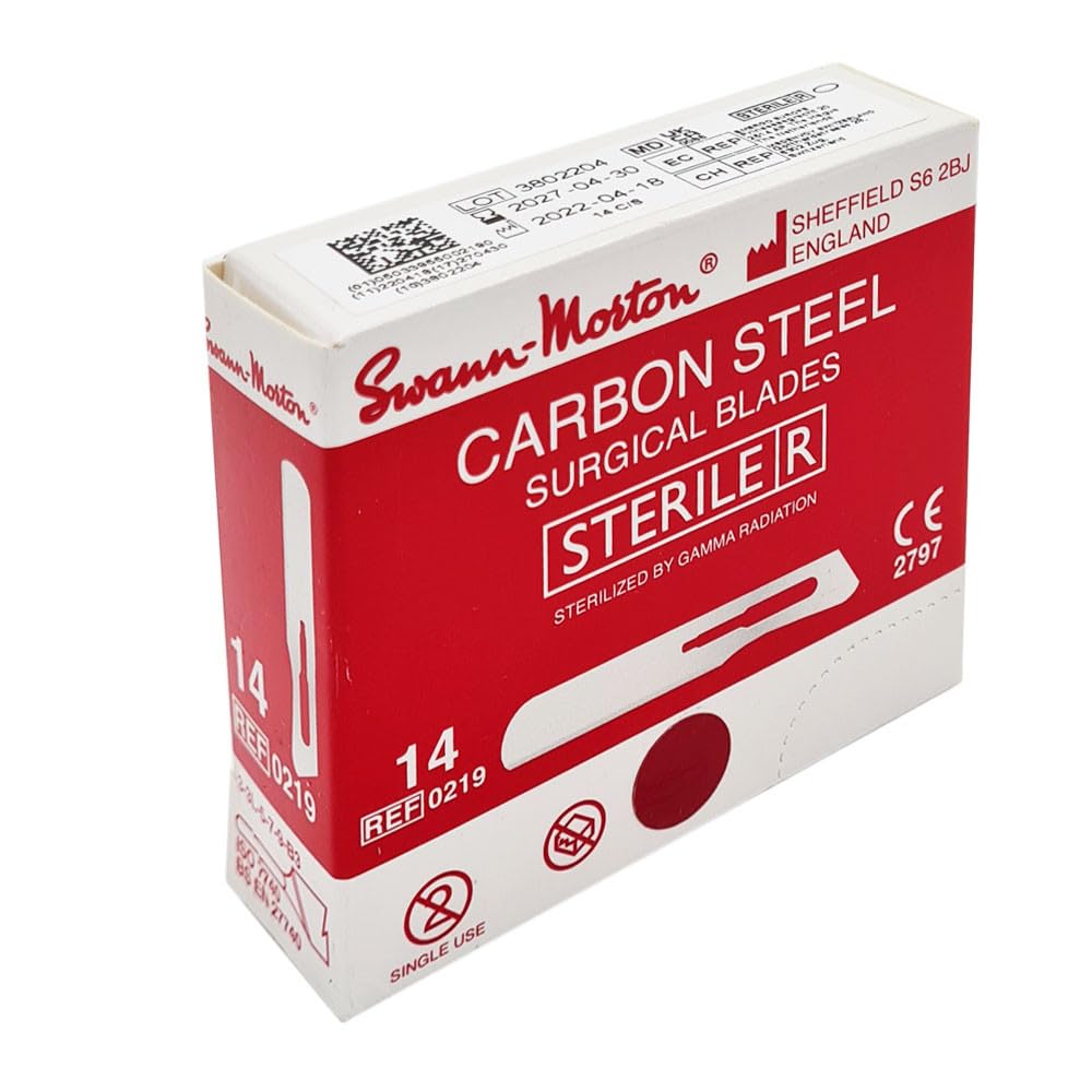 100 x Swann Morton No.14 Dermaplaning Blade bisturí estéril de acero al carbono