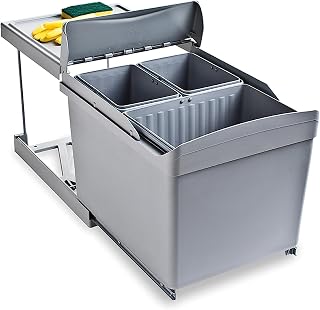 Emuca - Recyclingbehälter für Küche, 1 x 16L + 2 x 7,5L, Unterseitigbefeistigung und automatische Extraktion, Grauer Kunststoff