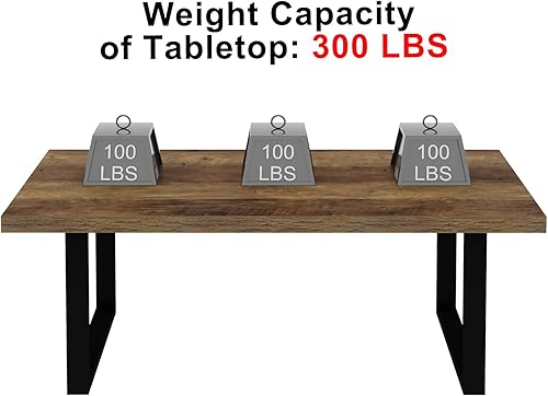 Miniatura 4 de IBF Farmhouse Coffee Table, Modern Coffee Table for Living Room, Simple Industrial Rectangle Center Table, Wood Metal Tea Table for Home Bedroom