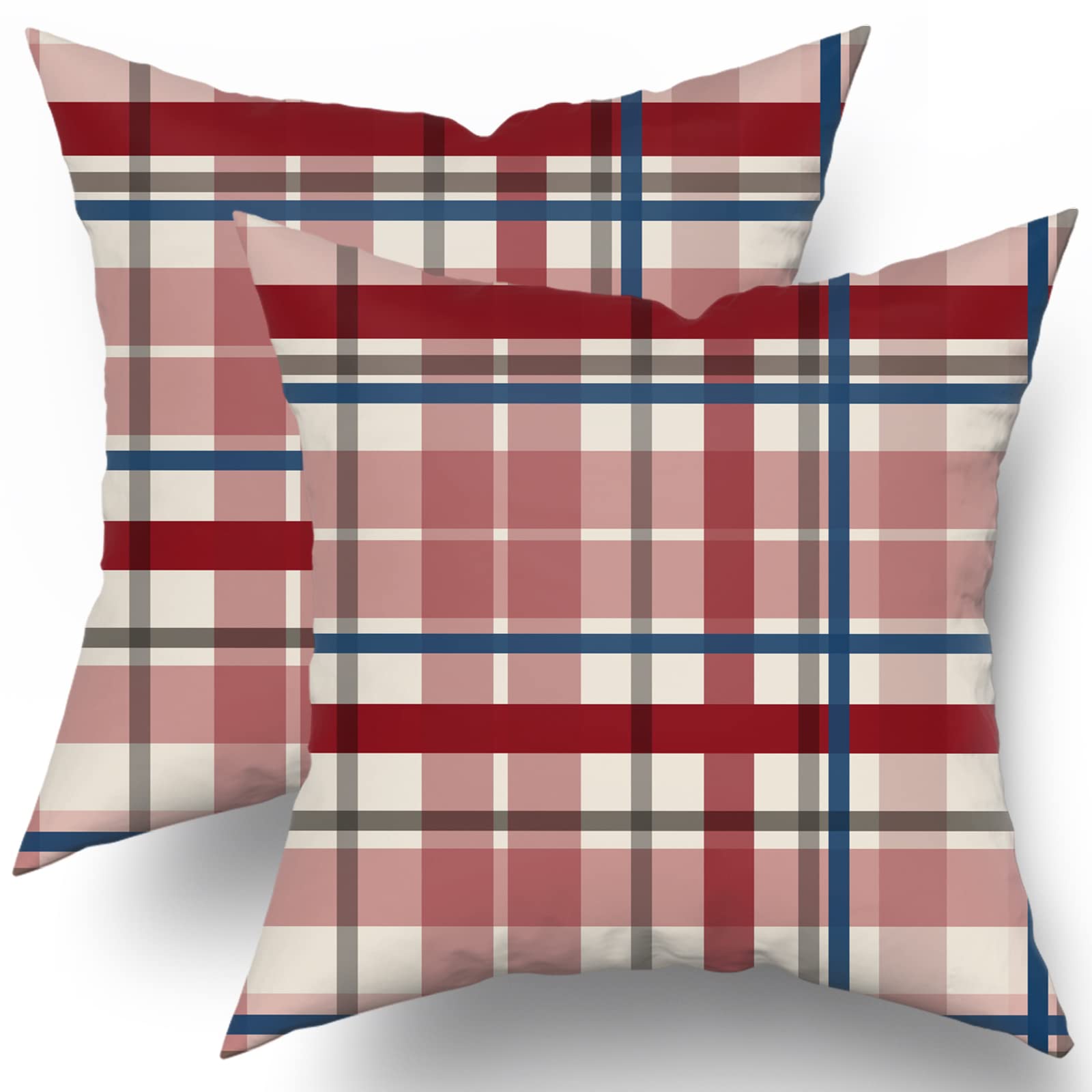 4th of July Pillow Covers 20x20 Set of 2 Red Blue Grey Gray Buffalo Plaid Holiday Decorative Throw Pillows Patriotic Decorations Pillowcase Cotton Square Cushion Cover Decor for Home Couch Bed Soft