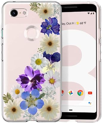 Unov Case for Pixel 3, Case Clear with Embossed Design, Flower Blossom