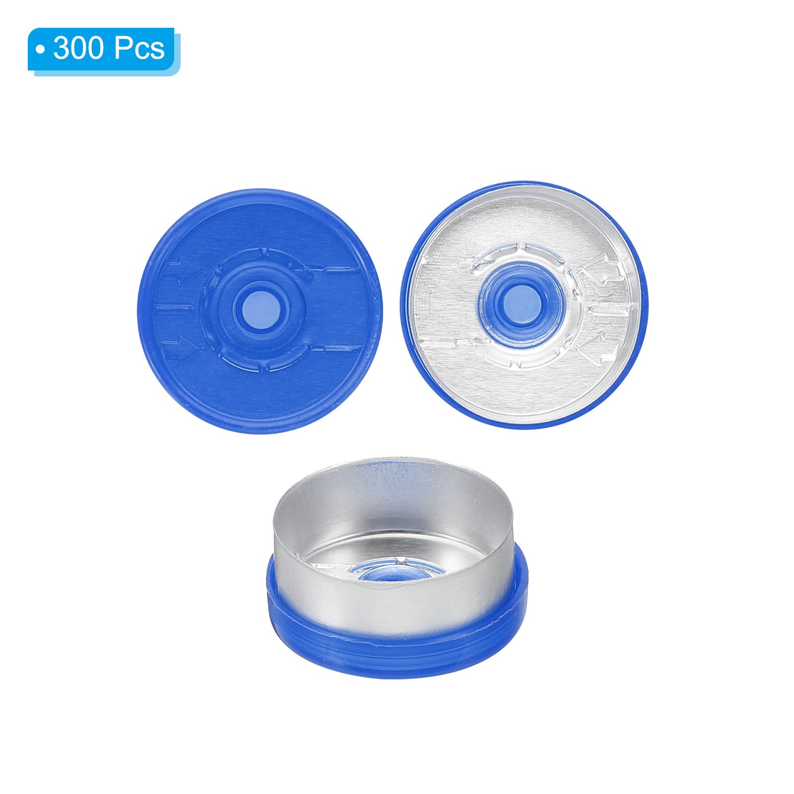PATIKIL 300 Stück Aluminium Plastikkappen, 20mm Caps Verschlüsse, Flaschenverschlüsse Plastik Aluminium Kappen Abdeckung für Glasfläschchen, Blau
