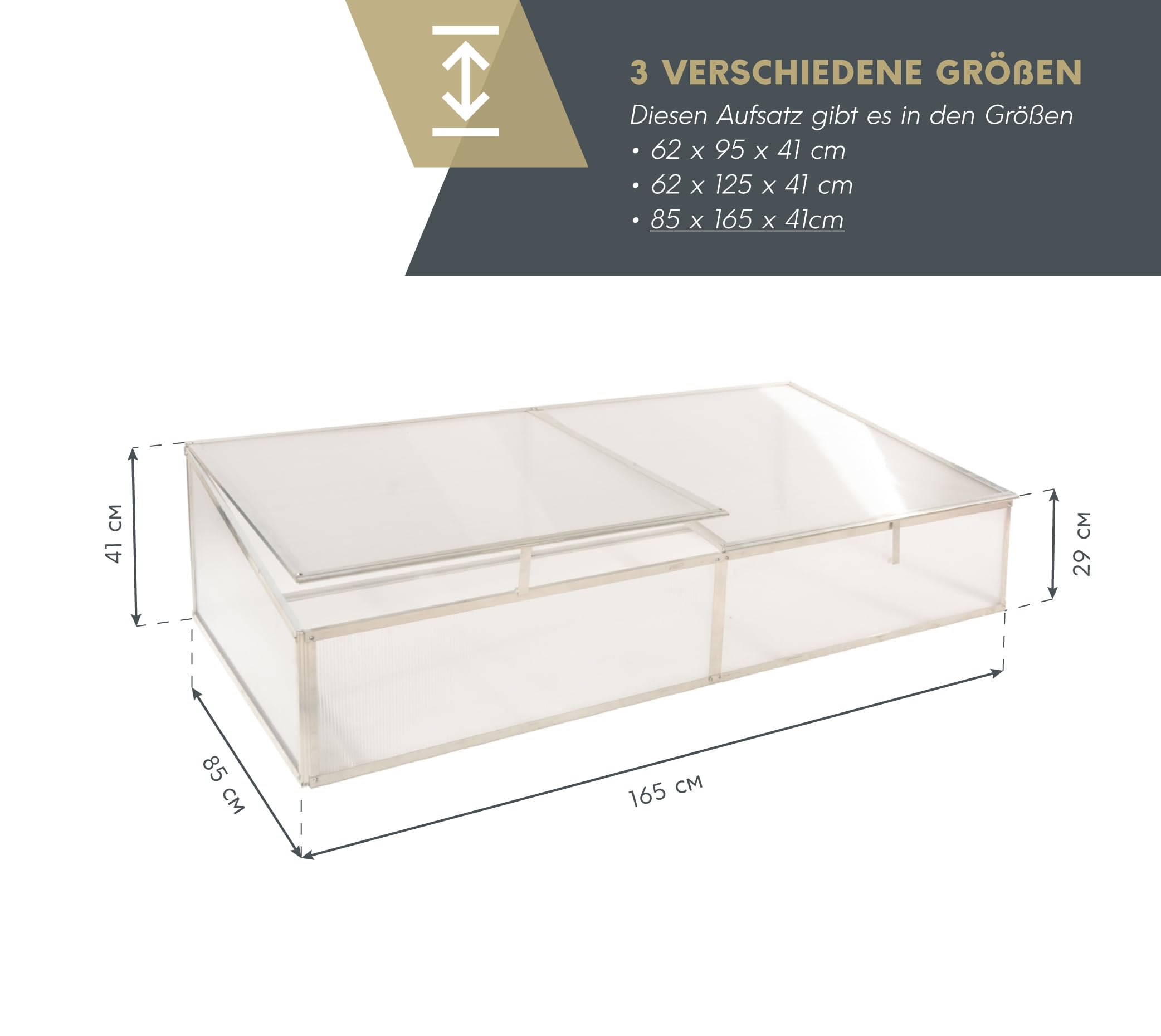 Westmann Aluminium Frühbeetaufsatz Genus 170 | Hochbeetabdeckung mit Polycarbonat-Doppelstegpaneelen | Zubehör für Hochbeet Klassik 170 | Silber | 165x85x41 cm