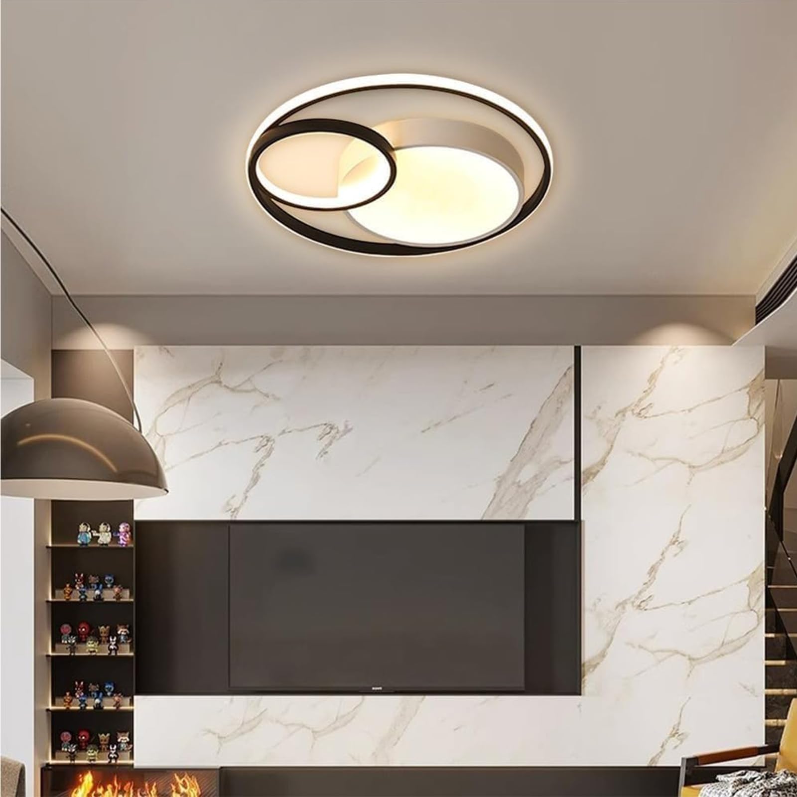 Ściemnialna lampa sufitowa LED z pilotem metalowa akrylowa lampa sufitowa nowoczesne okrągłe oświetlenie sufitowe do sypialni salonu biura 3000 K-6500K (czarny + biały, 40 cm)