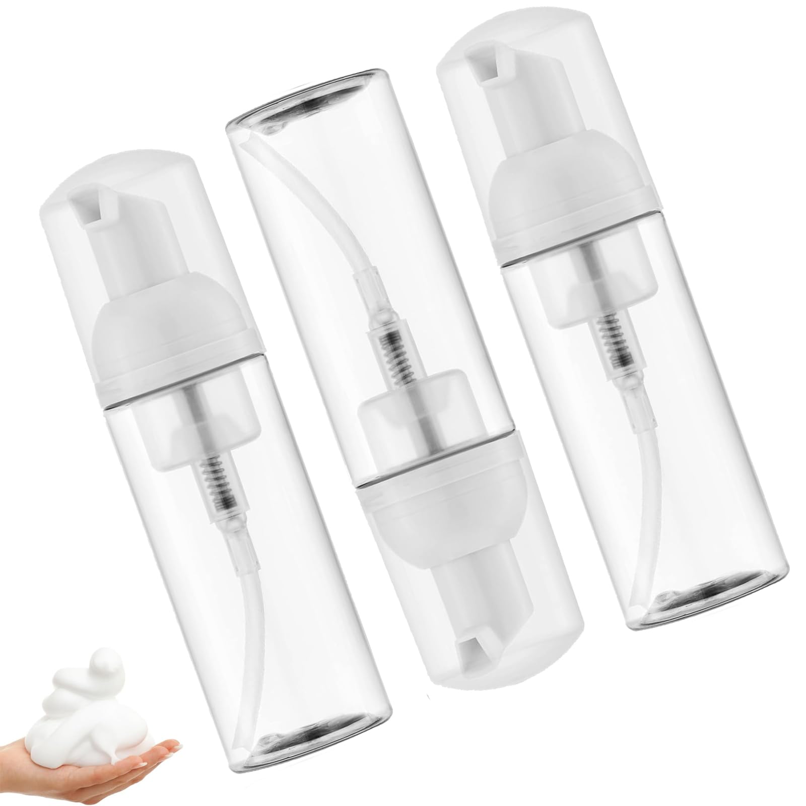 Travel Foaming Pump Bottles (3-Pack) - Clear 2oz Dispensers for Hand Soap, Lash Cleanser, Shampoo - Convenient and Portable Solution for Carry With You Hygiene - Easy to Fill and Use - Leak