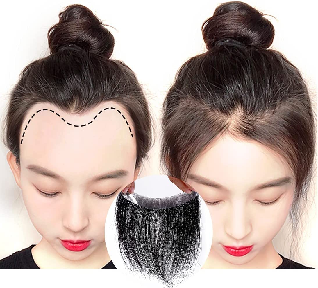 – e estelle Eestelle Frontal Hairpiece for Women Natural Black Hair Extension Hairline Loss Straight Tape in Human Hair Toppers Replacement Toupee (2x16cm 25cm)