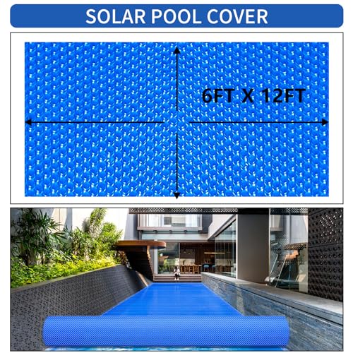 Evoio Solar Pool Covers, 6 x 12 Foot Solar Pool Blankets for Inground Above Ground Rectangular Swimming Pools, Heavy-Duty Floating Bubble Pool Hot Tub Spa Solar Covers Thermal Blanket (6 x 12 Ft)