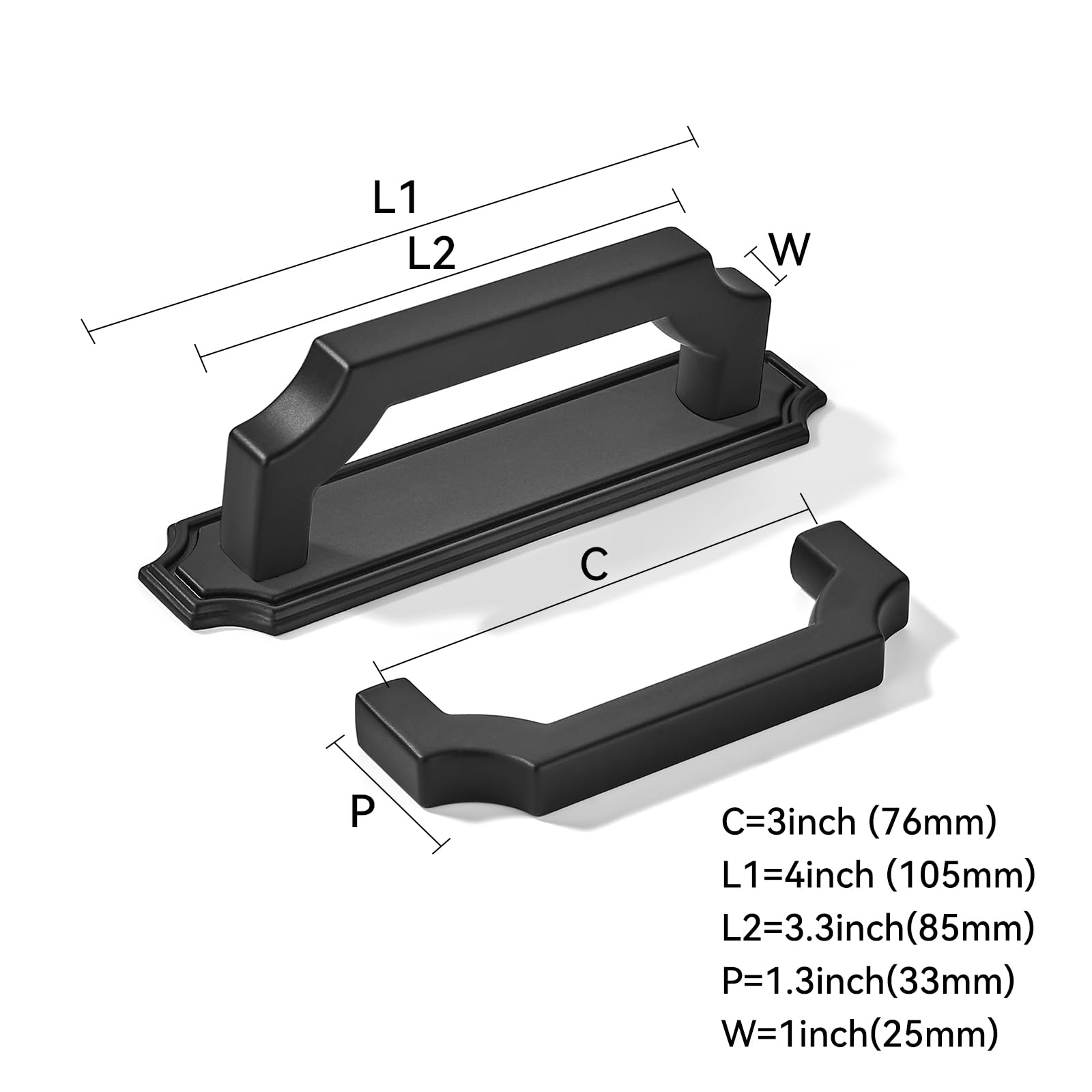 KHTUMEWARE-BP01+LS01 Matte Black Cabinet Pulls CTC 3 in (76 mm) 5-Pack in Matte Black — KHTUMEWARE