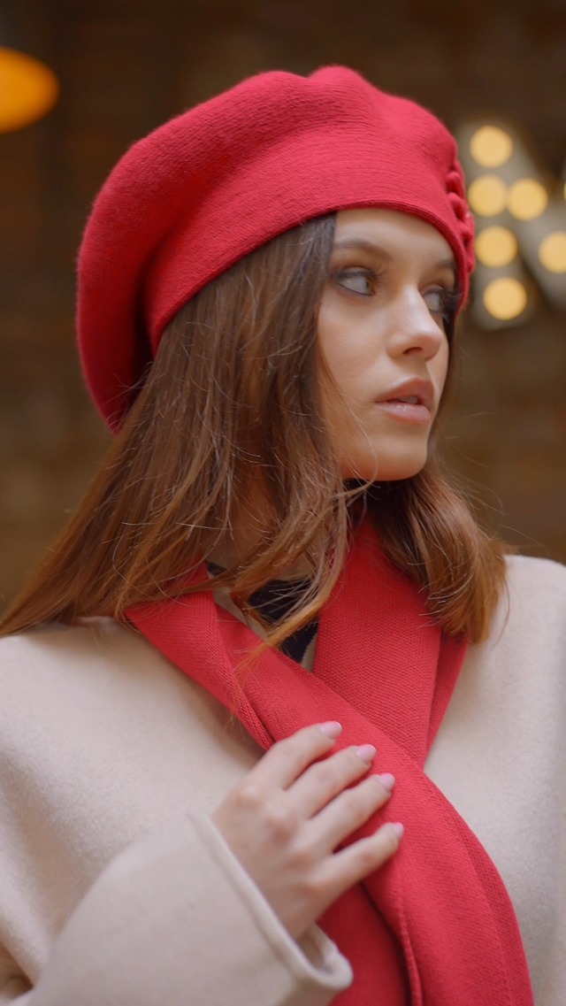 Béret Femme Automne Hiver VIVISENCE - Élégant Classique Avec Fleur, Fil Chaud, Fabriqué En Europe