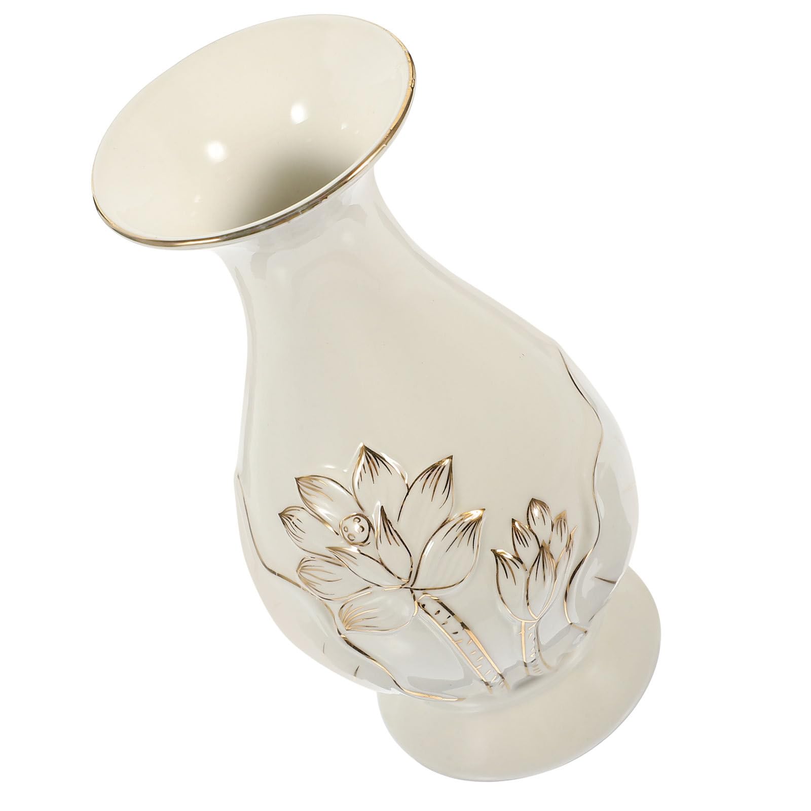 Ceramic Flower Vase Lotus Design White Mini Decorative Vase for Home Office Buddhist Flower Arrangement and Indoor Temple Décor