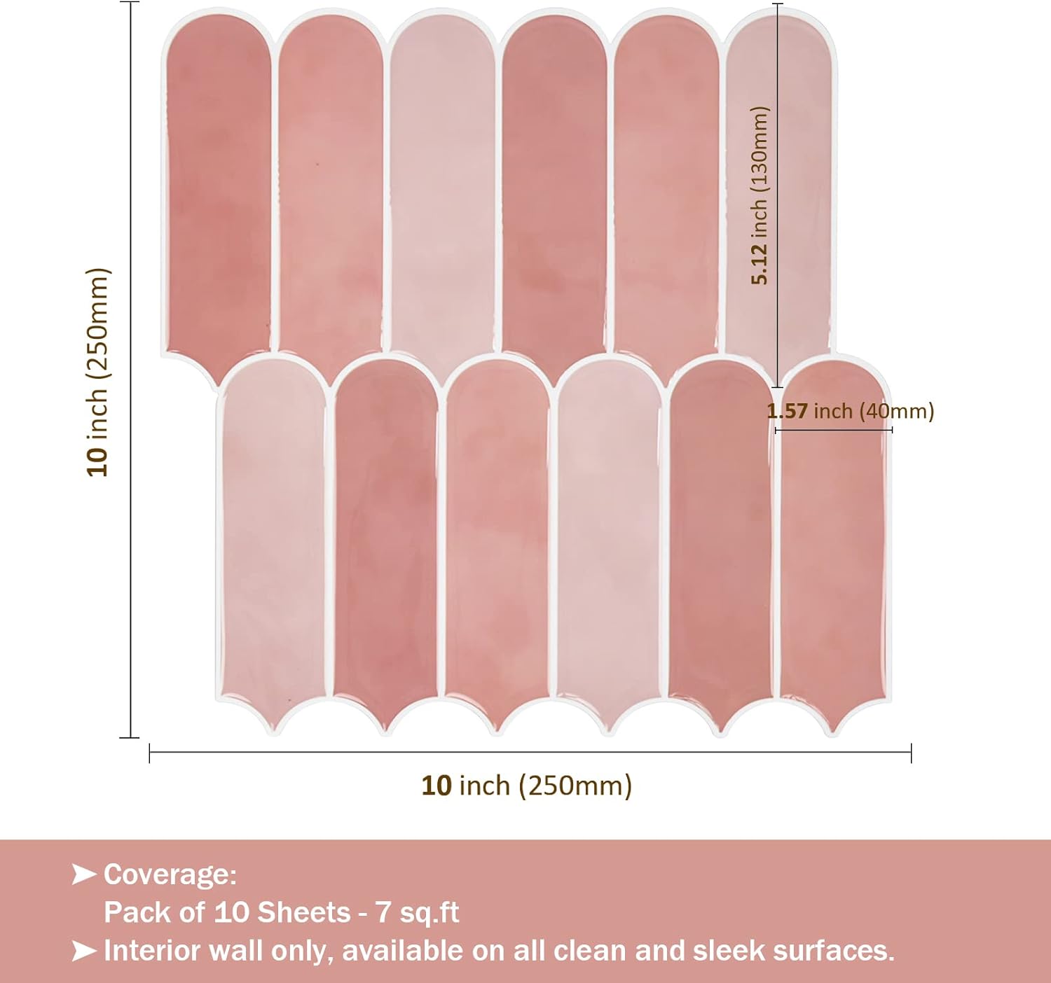 Pink Peel and Stick Backsplash Tile, Self Adhesive Feather Peacock Temporary Kitchen Backsplash Tiles 3D Stick on Wall Tiles Sticker (10 Sheets)