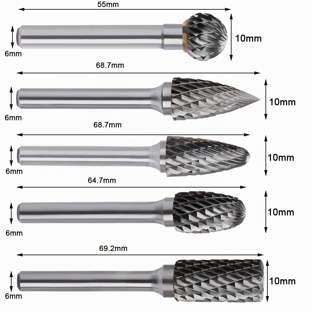 ASNOMY 5 pieza Fresa Metal Lápices Set – 6 x 10mm Escofina Taladro Bit Fresas de Carburo Rotary Archivo Tungsteno Acero Herramientas Rotary Burr para lijar archivos taladrar metal pulido
