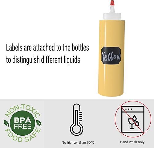 Miniatura 6 de Paquete de 10 botellas de plástico de 8 onzas con tapas de punta roja para alimentos, manualidades, arte, multiusos