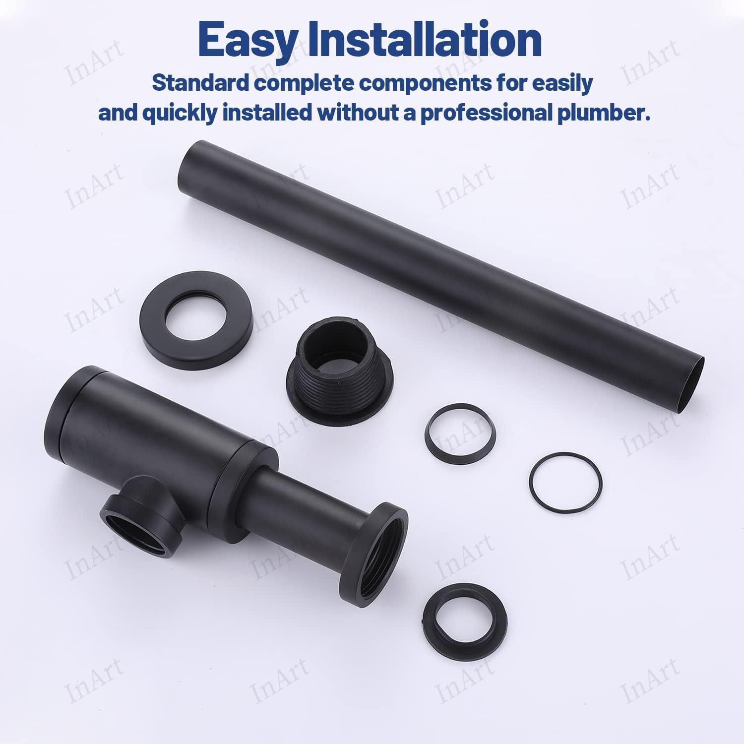 InArt® Heavy Duty Brass Bottle Trap for Wash Basin & Kitchen Sink | Matt Black Finish with 12 Inch Pipe & Wall Flange | Anti-Clog, Rust-Proof, Reusable, Easy Installation (Black Matt) 3