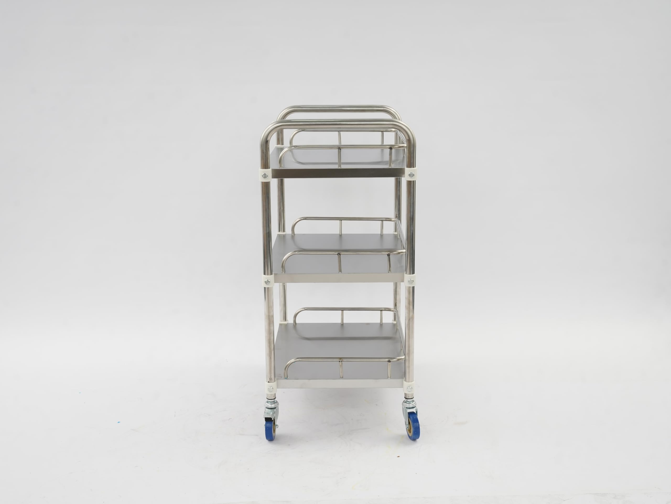 Carrito de acero inoxidable con 3 niveles, 50 x 40 cm, superficie de almacenamiento, capacidad de carga 25 kg | Carro de servicio de 3 niveles de acero inoxidable con ruedas para espacios pequeños