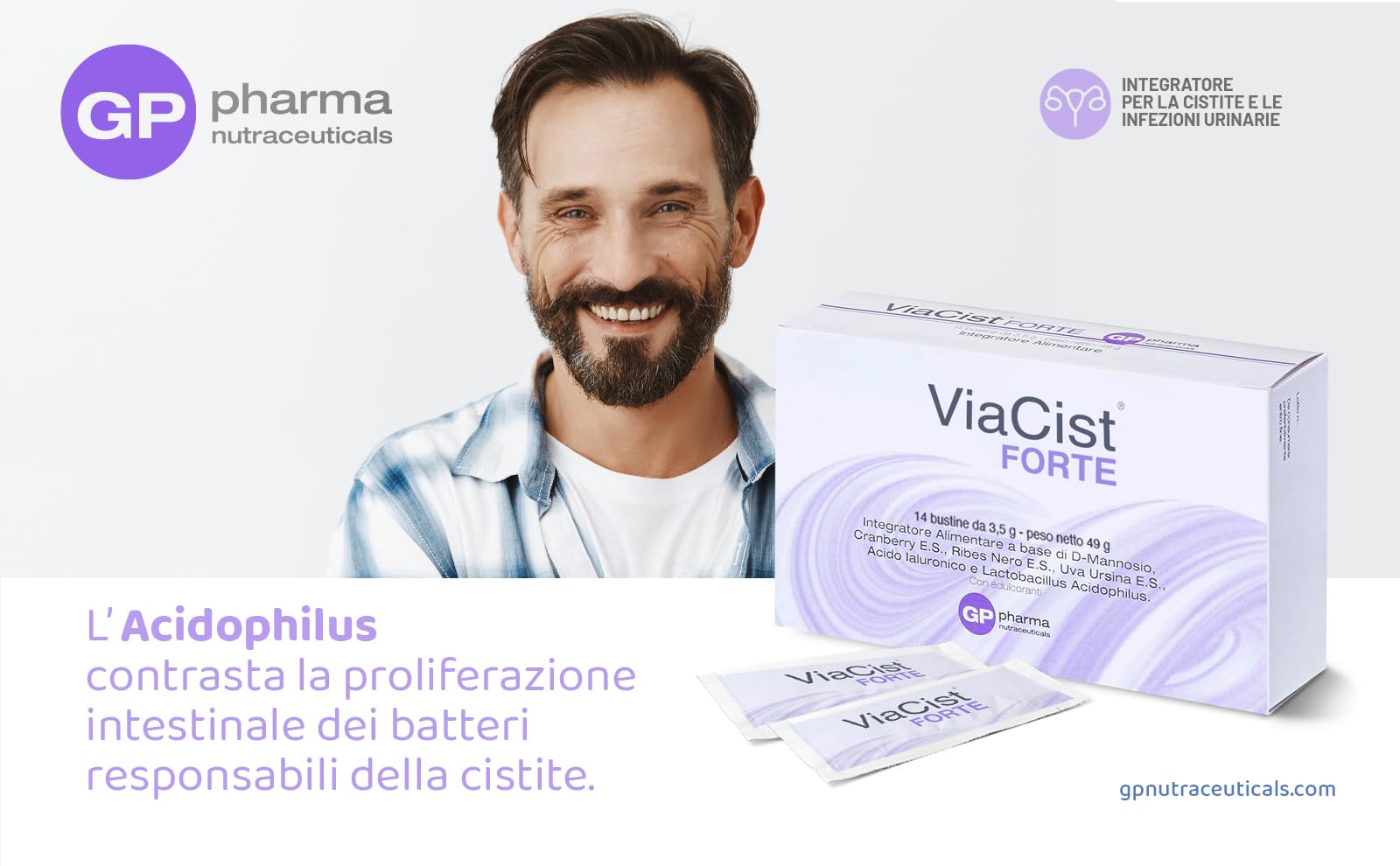 ViaCist® FORTE GP Nutraceuticals– Integratore Cistite Donna con D-Mannosio Puro, Probiotici, Acido Ialuronico e Ribes Nero – Supporto Vie Urinarie, Benessere Intimo Femminile e Difese Naturali