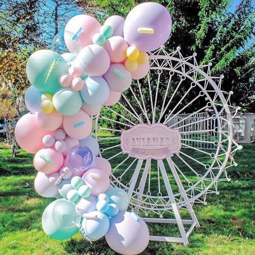 Image of HILAVO Pastel Balloons Back To School Rainbow Colorful Birthday Balloon | Pastel Color Confetti Balloon for Fun To Be One Fancy First Birthday Ice Cream Christmas Baby Shower Bridal Party Decorations