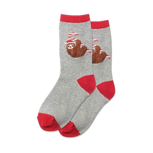 Hot Sox Kids' Fun Holiday Crew Socks-1 Pair Pack-Cool Boys & Girls Gifts-Christmas & More, Candy Cane Sloth (Gray Heather), Small-Medium