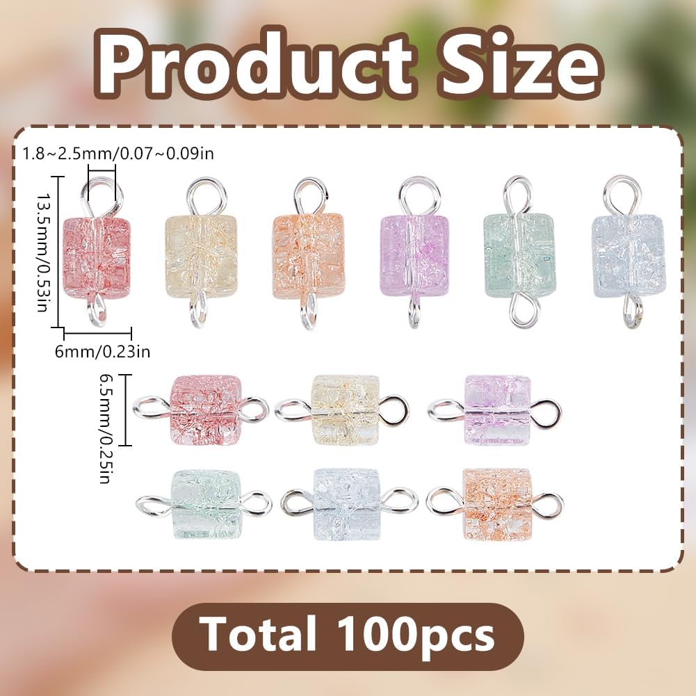 Cracked Glass Charms Cube Connectors Pendants Natural Stone Crystal Dangle Charms with Brass Double Loops for DIY Bracelets Earring Necklace Jewelry Making - Image 2