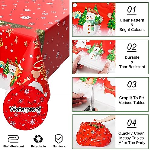 BOFYTR Christmas Table Cloth, Decoration Red Tablecloth with Santa and Snowman - Image 4