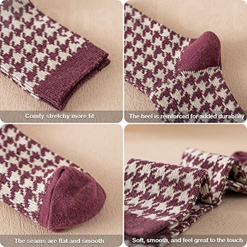 Image of IIG 5 Pairs Womens Pretty Vintage Wool Socks Unique Print Design Soft Cozy Warm Crew Socks Christmas Gift